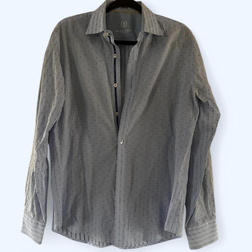 Bugatchi Men's Grey and Blue Shirt Medium button up NWOT